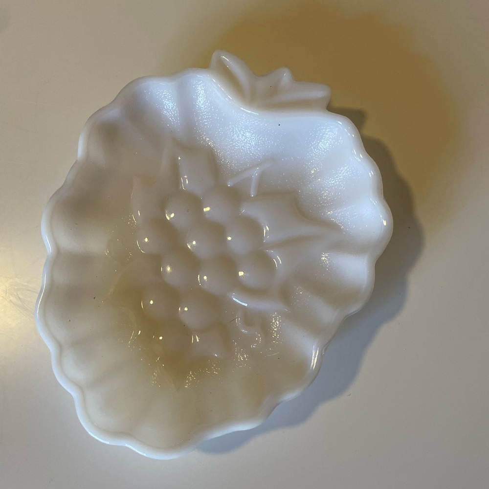 Hazel Atlas Grape shaped Milk Glass shallow plate